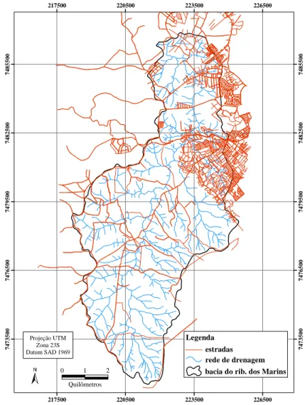 Figura 4 - Mapa de referência utilizado para correção geométrica das fotografias aéreas  da bacia dos Marins 