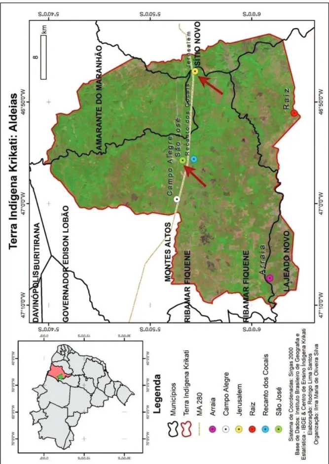 Figura 13: Mapa de localização das aldeias no Território Indígena Krikati 
