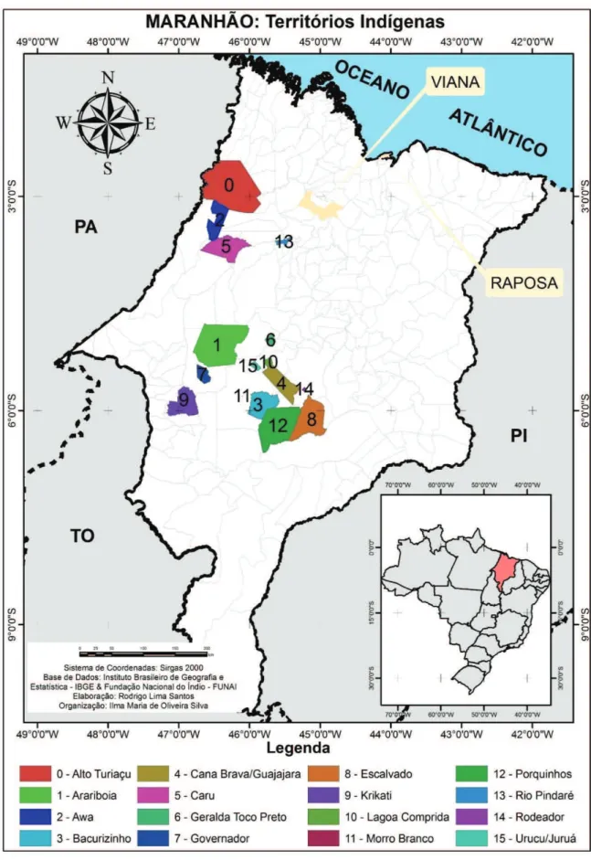 Figura 1: Mapa de localização dos Territórios Indígenas no estado do Maranhão 