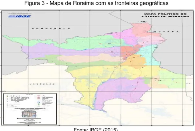 Figura 3 - Mapa de Roraima com as fronteiras geográficas 