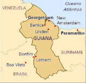 Figura 2 – Localização geográfica da Guiana Inglesa com o Brasil 