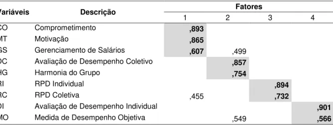 Tabela 5 - Matriz de componente rotativa (Varimax) 