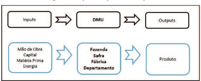 Figura 3 – Relação entre inputs, DMU e outputs 