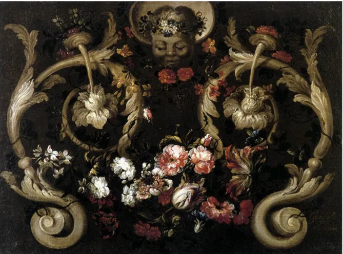 Figura 25 – Gabriel de la Corte – grotesco com flores, 1690 - óleo s/ tela, 61 x 81 cm - coleção particular.