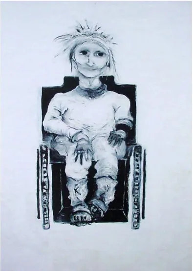 Figura 6 - Adriana Maria dos Santos – Molduras do Corpo Mutilado na Pintura – Acrílica s/ papel de out door –  1,45 m x 2.00 m – 2000 