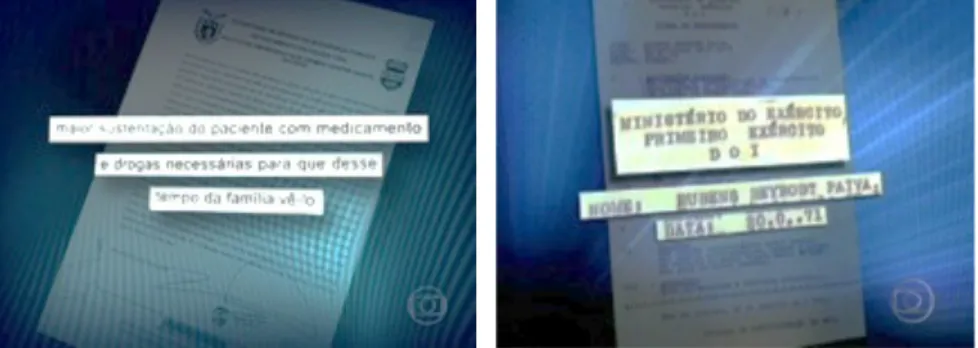 Figura 2-12 – quadros a e b de visualizaçoes de documentos, unidades gráficas elementares  tipográficas: a) JN, março de 2013; b) Jornal da Globo, novembro de 2012 (GLOBO.TV)