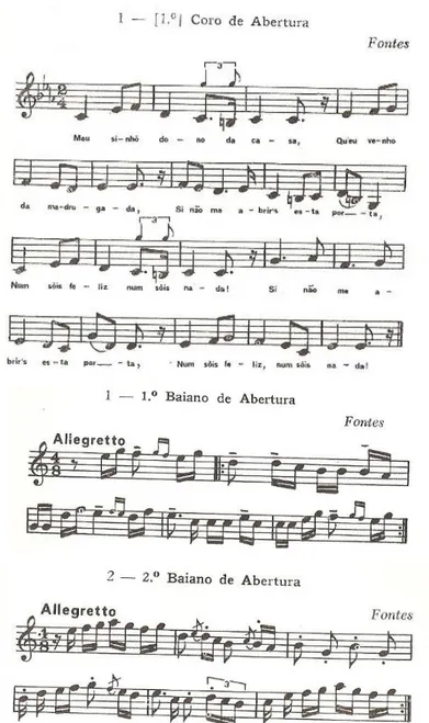 Figura 5: Coro de Abertura com seus dois baianos. Reproduzidos e modificados a partir de Andrade (1982, p