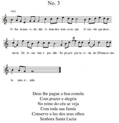 Figura 9: Transcrição da melodia da Cantiga de Cego N o  3, ouvida, transcrita e enviada por Mozart Araújo a Mário de  Andrade, presente no Arquivo Mário de Andrade, IEB-USP, fólio MA-MMA-110-03