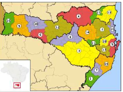 Figura 2  –  Divisão de Santa Catarina em regiões e microrregiões. 