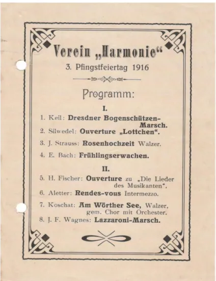 Figura 3  –  Primeiro programa realizado pela Orquestra Verein Harmonie, 1916  Fonte: Trevisan, Cláudia Ritzmann