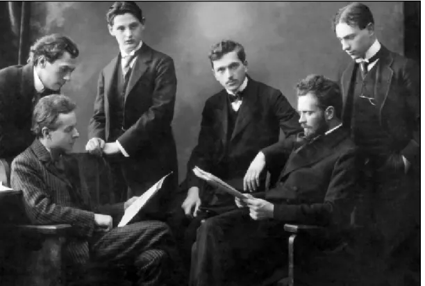 Figura 4 - Bartók (sentado à esquerda), Kodaly (sentado à direita) e o quarteto Waldbauer-Kepely