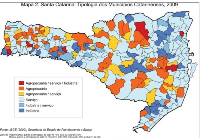 Figura 1: Predomínio das atividades nos município catarinenses. Fonte: Epagri (2009). 