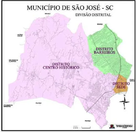 Figura 2 - Mapa atual do município de São José por distritos. 