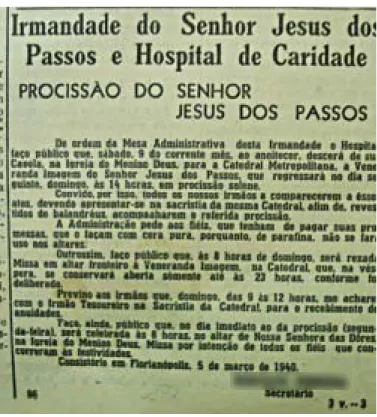 Figura 4: Convite para a procissão do Senhor dos Passos Jornal   Fonte: Jornal O Estado de 9 de mar 1940, p
