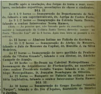 Figura 5: Agenda do Presidente Getúlio Vargas   Fonte: Jornal O Estado de 9 de mar 1940