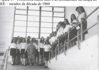 Figura 17 - Professora Isabel Lins e as normalistas, na rampa do  IEE – meados da década de 1960 