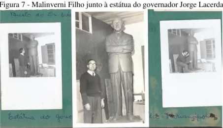Figura 7 - Malinverni Filho junto à estátua do governador Jorge Lacerda 