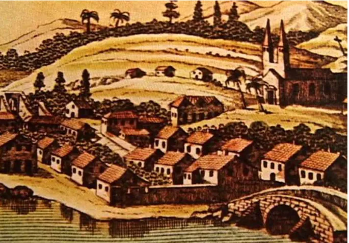 Figura 2. Vista de Desterro no século XIX. Destaque para a ponte do Vinagre à direita