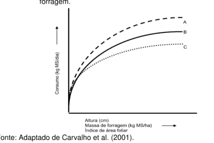 Figura  1  -  Relação  entre  parâmetros  da  pastagem  e  o  consumo  de  forragem.  