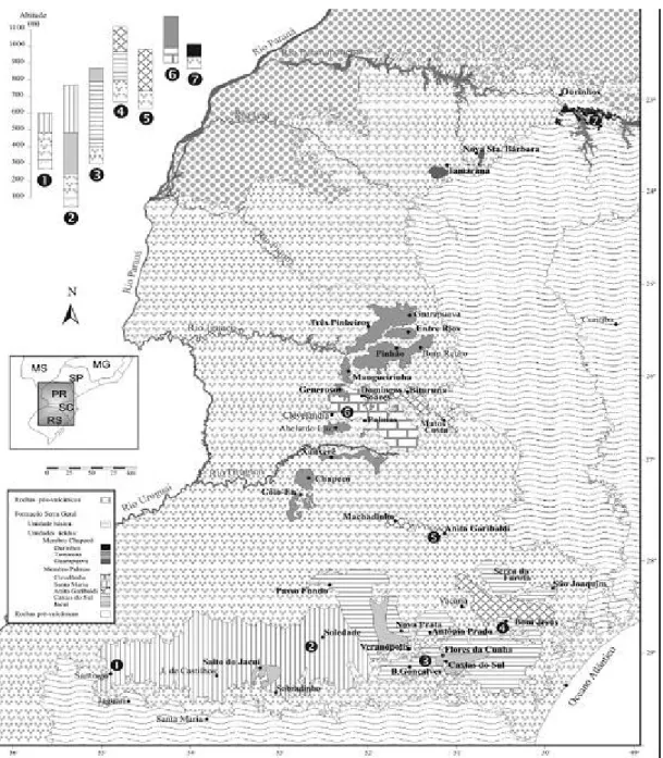 Figura  01  -  Mapa  litoestratigráfico  dos  Membros  Palmas  e  Chapecó  da  Formação  Serra  Geral