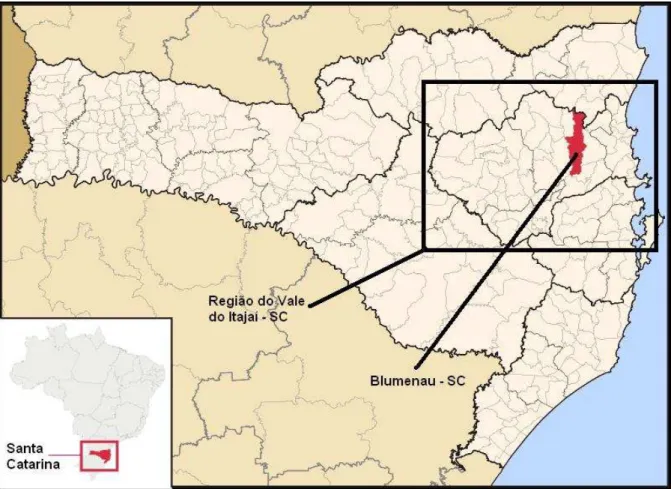Figura 01 – Mapa 2010 – Município de Blumenau, Região do Vale do Itajaí, Estado de Santa Catarina 