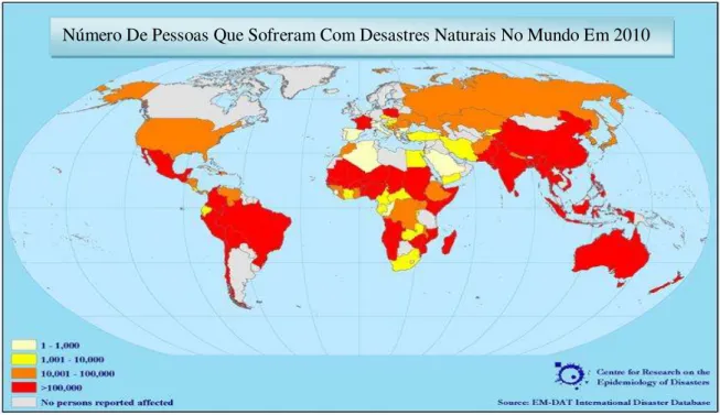 Figura 2: Número de pessoas que sofreram com desastres naturais no mundo em 2010. Fonte: 