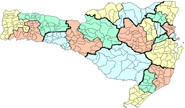 Figura 7 - Mapa das regiões de saúde de Santa Catarina   Fonte: PDR- 2008 – SES/SC, 2008