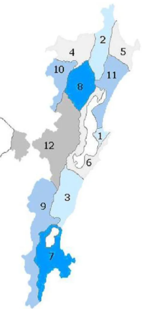 Figura 10: Mapa dos distritos administrativos  Fonte: Assessoria de Planejamento/SMS, 2007