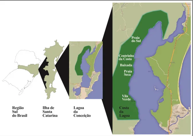 Figura  de  localização  da  região  da  Costa  da  Lagoa  (Fonte:  Arte  a  partir  de  imagem  do  Google  Maps,  2014)