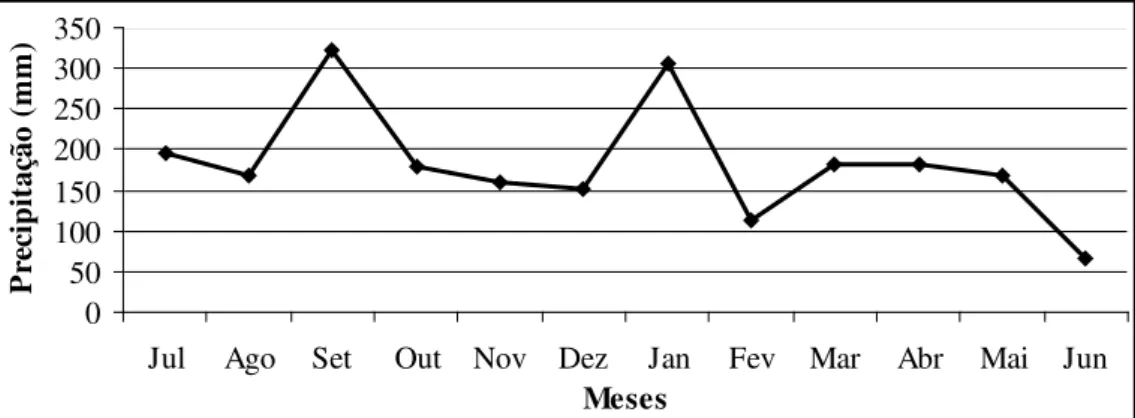 Figura 2 – Precipitação pluviométrica, ocorrida no período de julho de 2009 à junho  de 2010