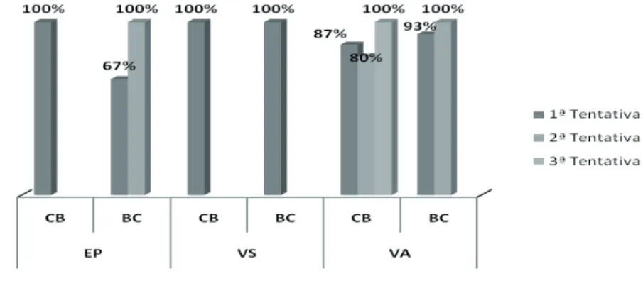 Figura 4 - Porcentagem de acertos dos participantes nas relações de equivalência  BC e CB.
