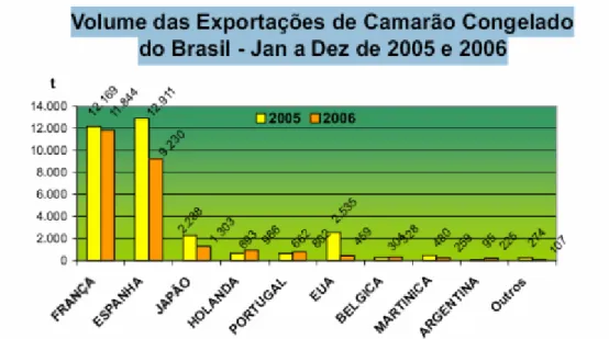 GRÁFICO 3: Volume das Exportações de Camarão – 2005 e 2006.  