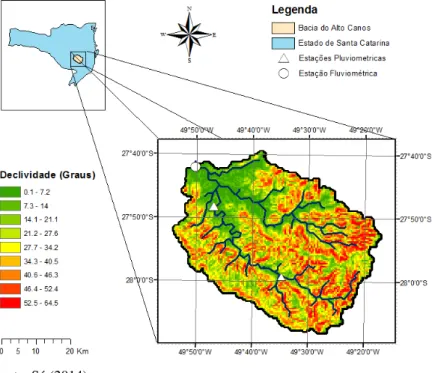 Figura 4 - Localização da área de estudo e seu mapa de declividades. 