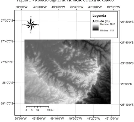 Figura 5 - Modelo digital de elevação da área de estudo. 
