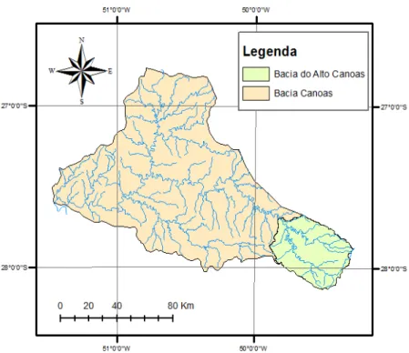 Figura 13- Localização da bacia hidrográfica do Alto Canoas em relação à bacia  hidrográfica do Rio Canoas 