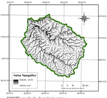 Figura 22 - Distribuição espacial do índice topográfico para resolução de 300m. 