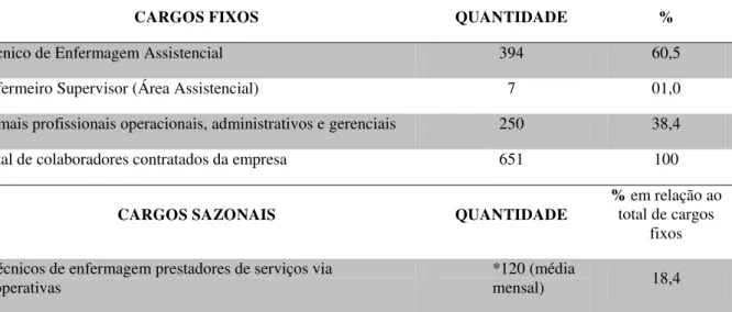 Tabela  2 –   Distribuição  quantitativa  de  colaboradores  da  empresa  do  Locus   de  investigação 