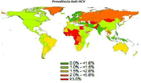 Figura 1: Prevalência global da infecção por HCV (Adaptado GOWER et al., 2014). 