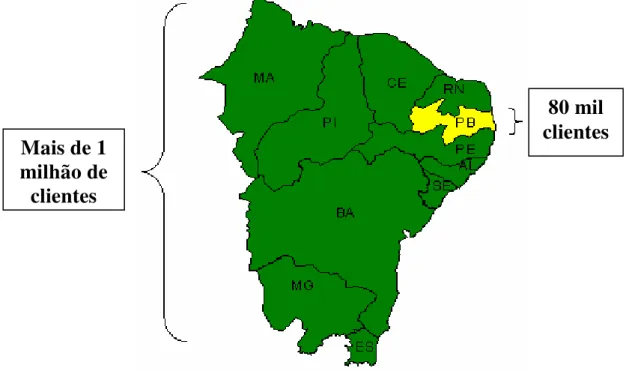 Figura 01 – Clientes do Crediamigo na área de atuação do BNB e estado da Paraíba. 