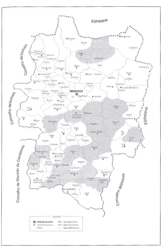 Fig. 1.13 - Aldeias commais del 50 caprillos, em 1990