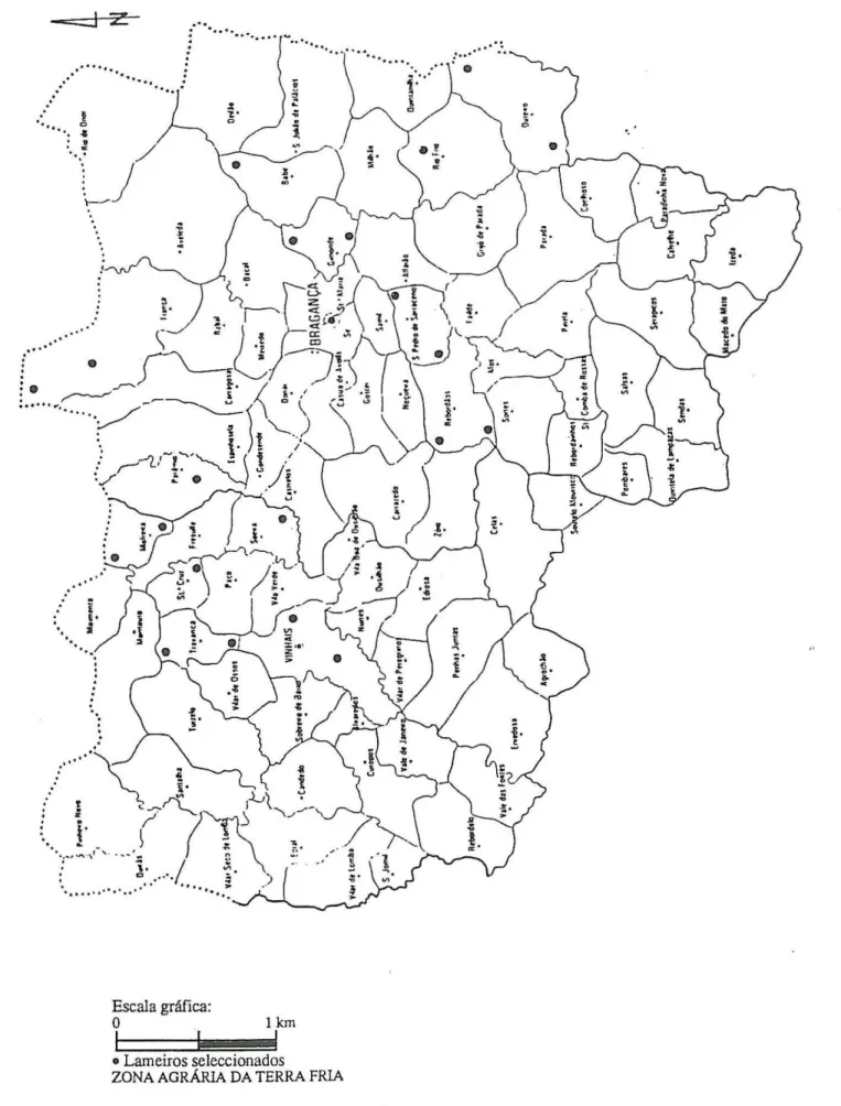 Fig. 2 Mapa dos lameiros seleccionados 