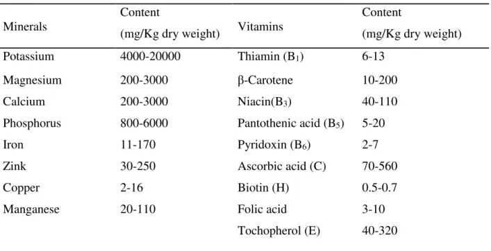 Table 3: Minor components of bee pollen ( Bogdanov, 2012)  Minerals 
