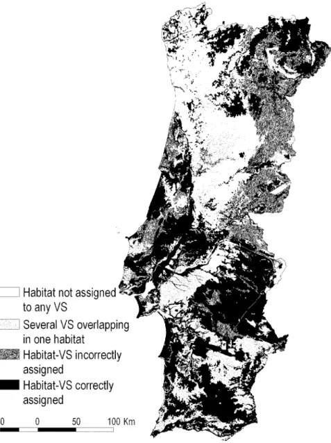 Figure  2.  Territorial  distribution  of  predicted  VS  status by  applying directly  the  set  of  habitat-VS  correspondence rules  as  issued  from  re-arranging  the  matrix  by  experts  (see  also Tab