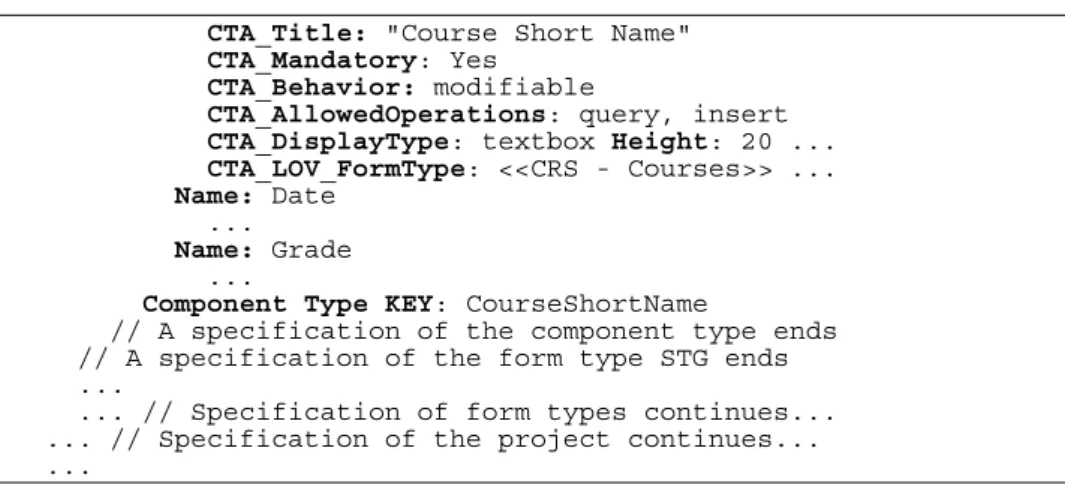 Fig. 2. A fragment of IIS*CDesLang program that correspond to the form type in Fig. 1  After the list of component type attributes, the list of component type  constraints is given