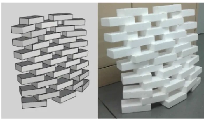 Fig. 10 The project of a wall in CAD (on the left) and the wall that was obtained by the SPIDERobot (on the right)