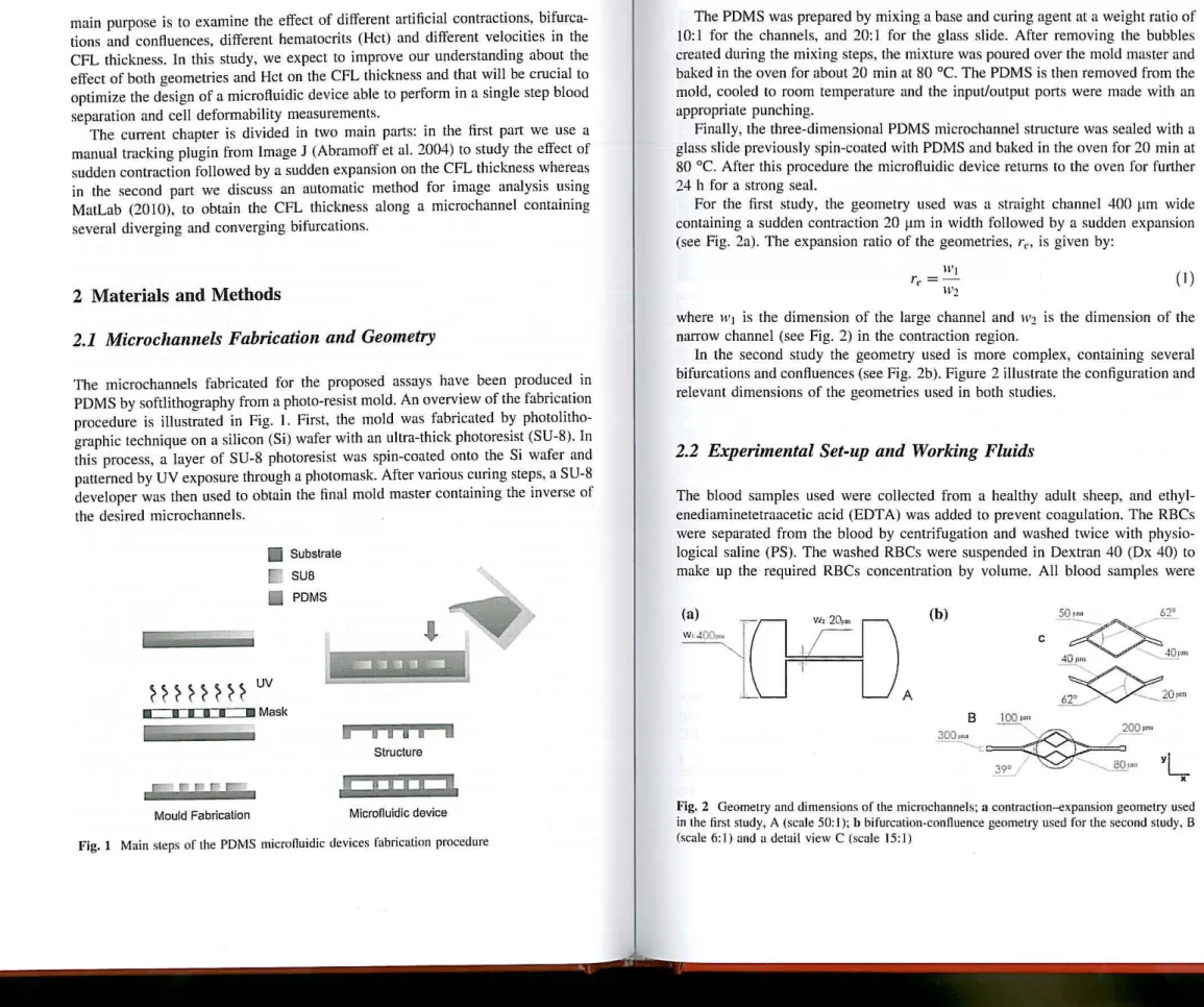 Fig.  2  Geometry and dimensions af lhe  microchannels; a  contraclion-cxpansion geomelry  used  in  Lhe  nrsl sludy