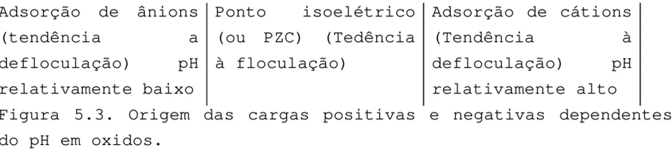 Figura  5.3.  Origem  das  cargas  positivas  e  negativas  dependentes  do pH em oxidos