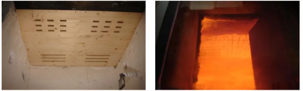 Figure 3: Test slab in the oven, before and during the test. 