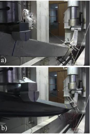 Fig. 4. Deformed mode shape for test specimen B/2.4 – 12 a) and B/2.4 – 11A b).