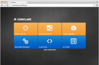 Figure 3 Conclave system web interface front page, main applications are divided in blocks.
